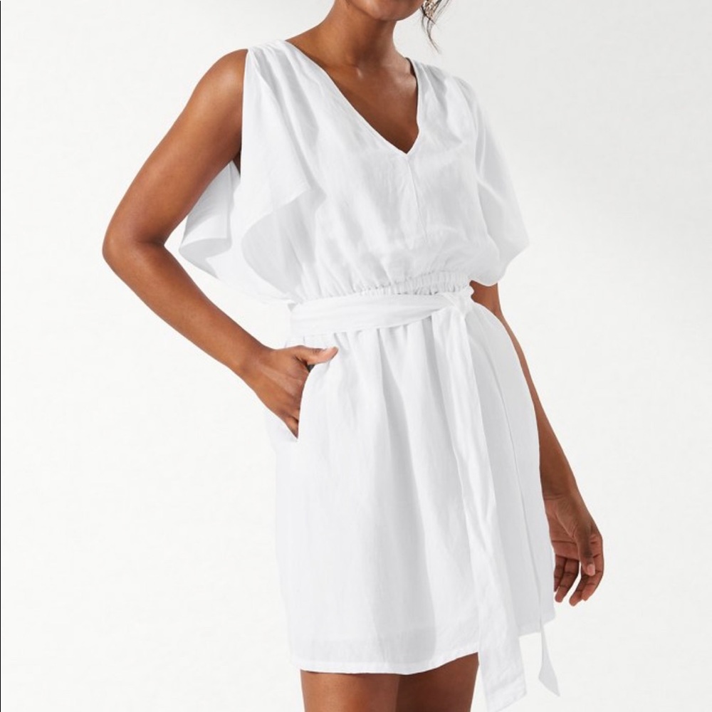 Tommy Bahamas St. Lucia Linen-Blend Split-Shoulder Dress in White